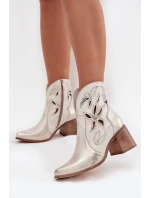 Dámské kotníky s otevřenou síťovinou z přírodní kůže na podpatku Zazoo 3690 zlaté popraskané