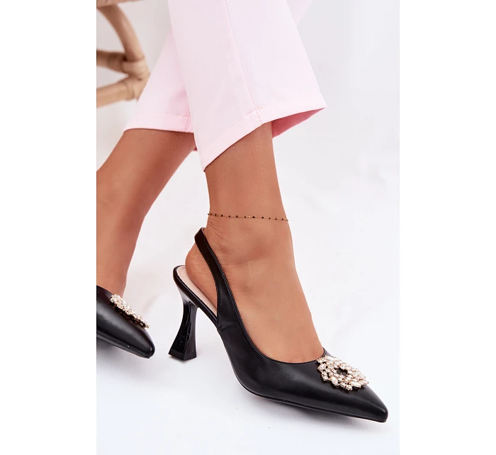 Sandály na podpatku s bižuterním ozdobením Vinceza 62277 Černé