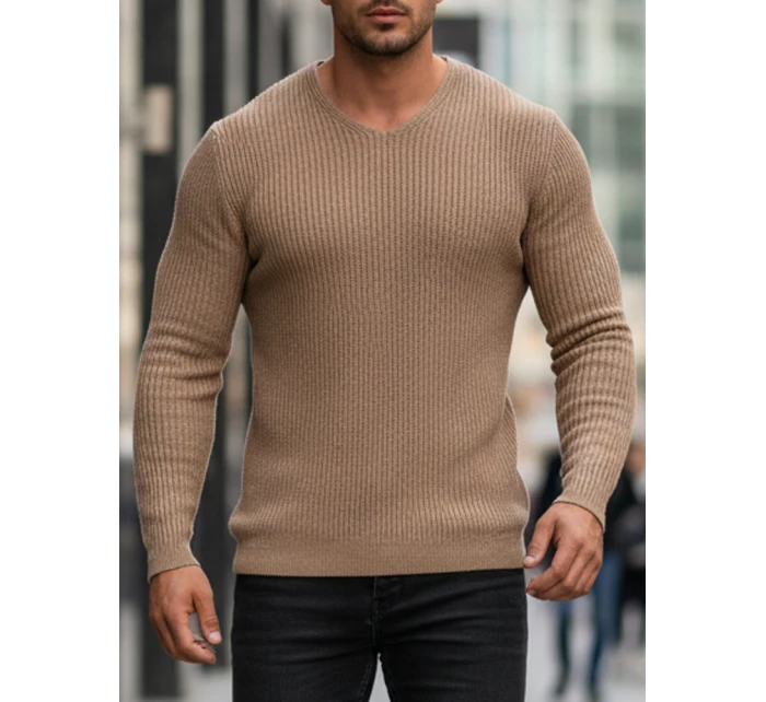 Pánský hnědý svetr model 21995029 - FashionStreet Pánský hnědý svetr model 21995029 - FashionStreet