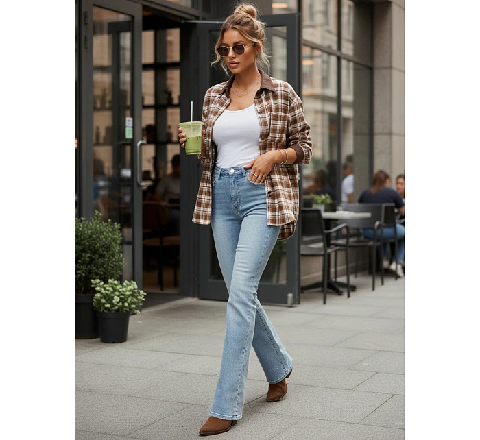 Jeansy damskie z wysokim stanem niebieskie model 22110001 - FashionStreet