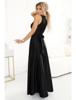 587-2 MONIQUE dlouhé exkluzivní saténové šaty s výstřihem a rozparkem na nohou - BLACK 587-2 MONIQUE dlouhé exkluzivní saténové šaty s výstřihem a rozparkem na nohou - BLACK
