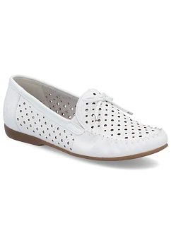 Dámské kožené prolamované mokasíny model 22063273 lehké pohodlné bílé barvy - Rieker