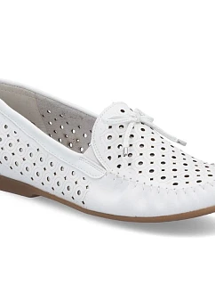Dámské kožené prolamované mokasíny model 22063273 lehké pohodlné bílé barvy - Rieker