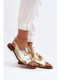 model 21646277 Kožené Ploché Sandály Zlaté - Zazoo