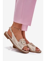 Elegantní Sandály S Dekorací Na Plochém Podpatku model 21698171 Zlaté - S.Barski Elegantní Sandály S Dekorací Na Plochém Podpatku model 21698171 Zlaté - S.Barski