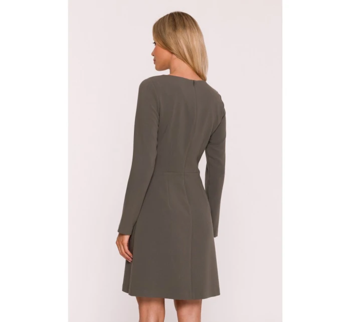 S419 Šaty s ozdobnými knoflíky v pase - khaki barva