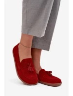 Kožené semišové mokasíny typu barefoot Zazoo  – červené