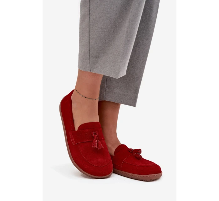 Kožené semišové mokasíny typu barefoot Zazoo  – červené