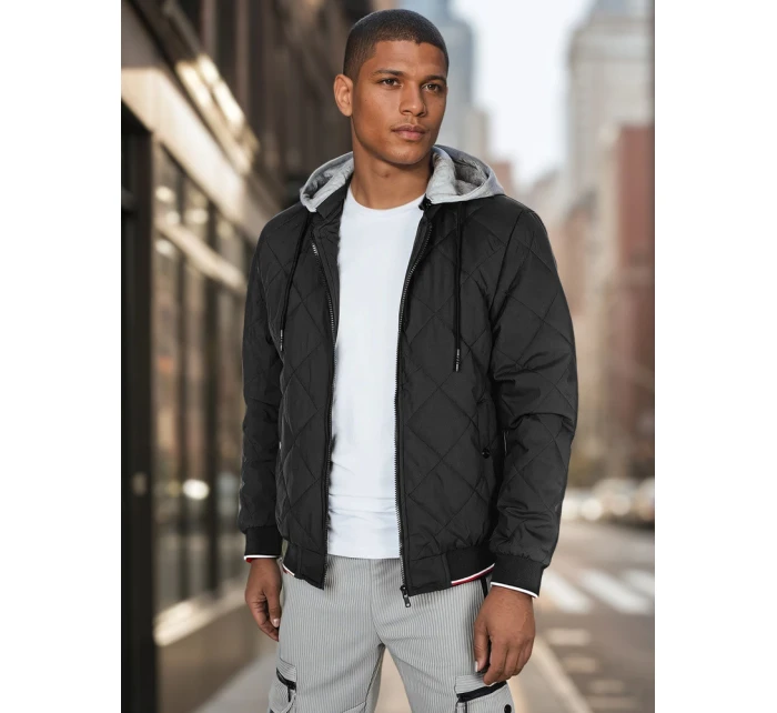 Pánská přechodná prošívaná bunda s kapucí černá FashionStreet TX5010 Pánská přechodná prošívaná bunda s kapucí černá FashionStreet TX5010