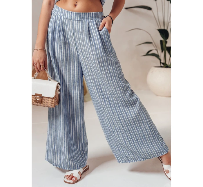 MODERESS dámské pruhované kalhoty s širokými nohavicemi modré FashionStreet UY2696