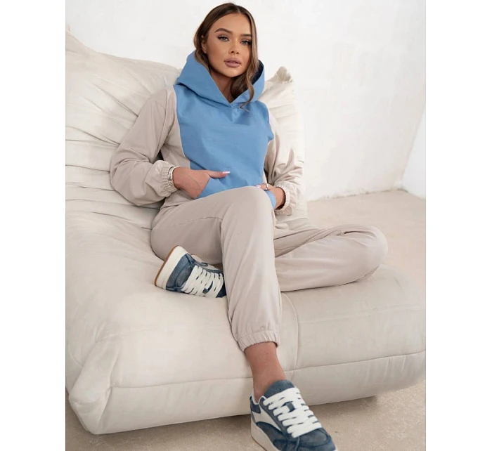 Dámská dvoubarevná tepláková souprava v modré a béžové barvě (554)