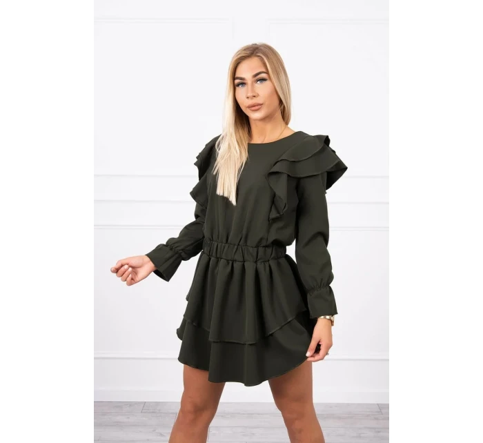 Šaty se svislými volány khaki