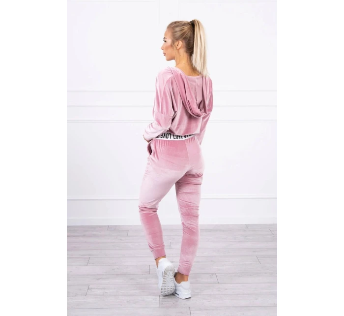 Velurová souprava s kapucí pudrově růžová Velurová souprava s kapucí pudrově růžová
