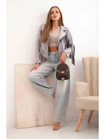 Dámská semišová bunda s třásněmi šedá