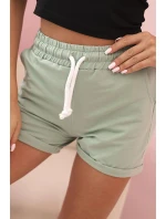 Dámské bavlněné šortky s gumou a šňůrkou v pase tmavě mátové
