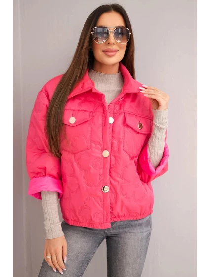 Dámská jarní prošívaná bunda s květinovým vzorem růžová