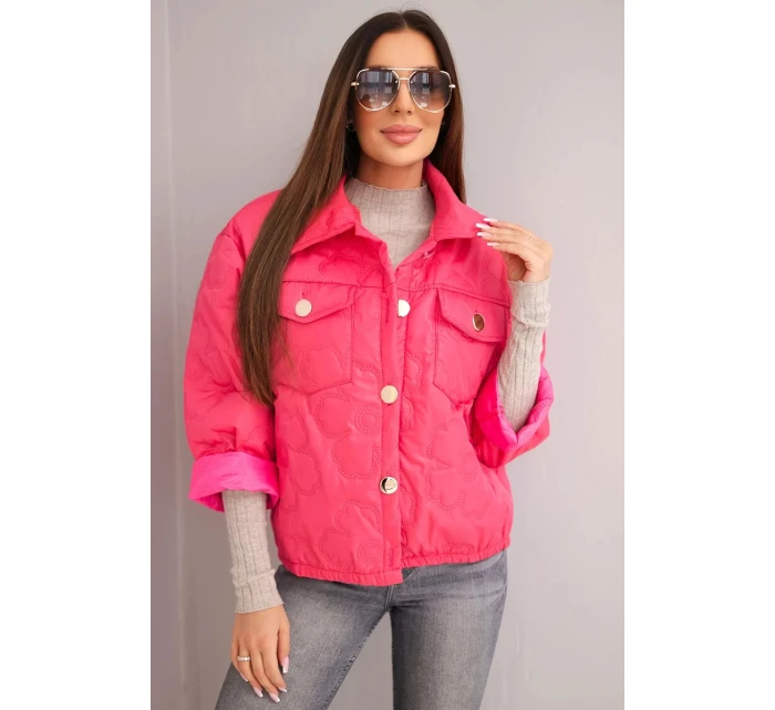 Dámská jarní prošívaná bunda s květinovým vzorem růžová