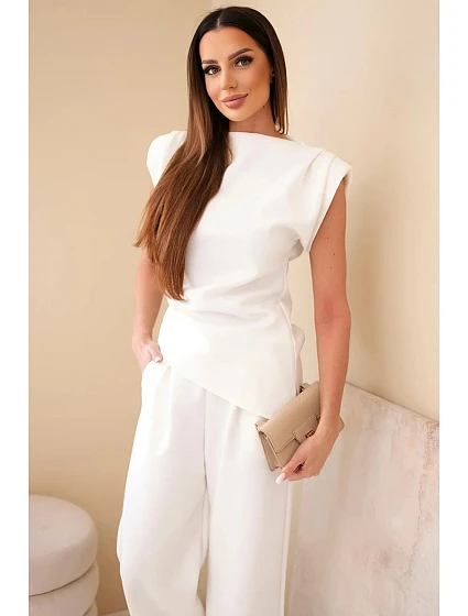 Komplet asymetrická halenka + kalhoty ecru Komplet asymetrická halenka + kalhoty ecru