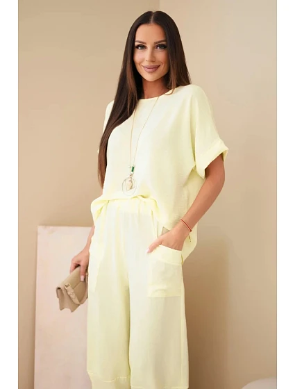 Souprava z viskózy halenka + kalhoty citronová Souprava z viskózy halenka + kalhoty citronová