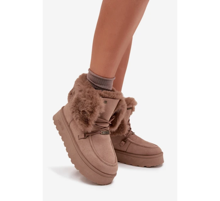 Dámské Sněhule Na Platformě S Kožíškem A Šněrováním Big Star model 21705904 Béžové - Big Star Shoes Dámské Sněhule Na Platformě S Kožíškem A Šněrováním Big Star model 21705904 Béžové - Big Star Shoes