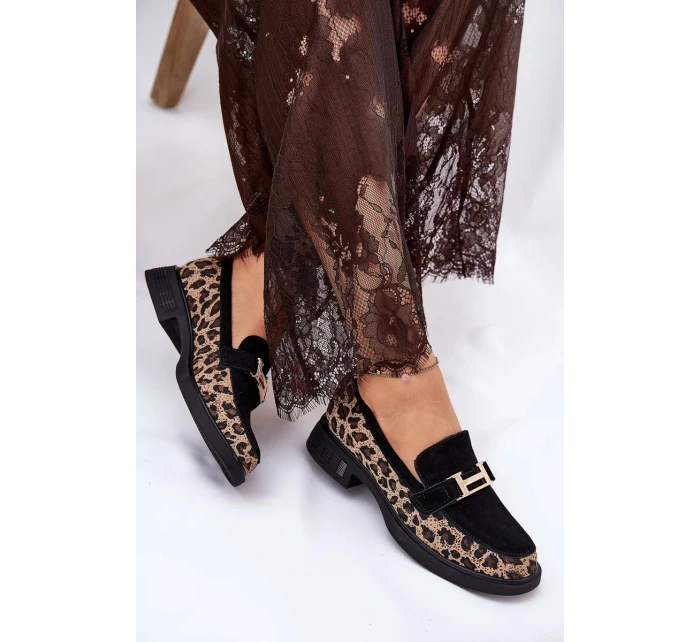 Dámské semišové mokasíny s panterkovým vzorem Vinceza – černé