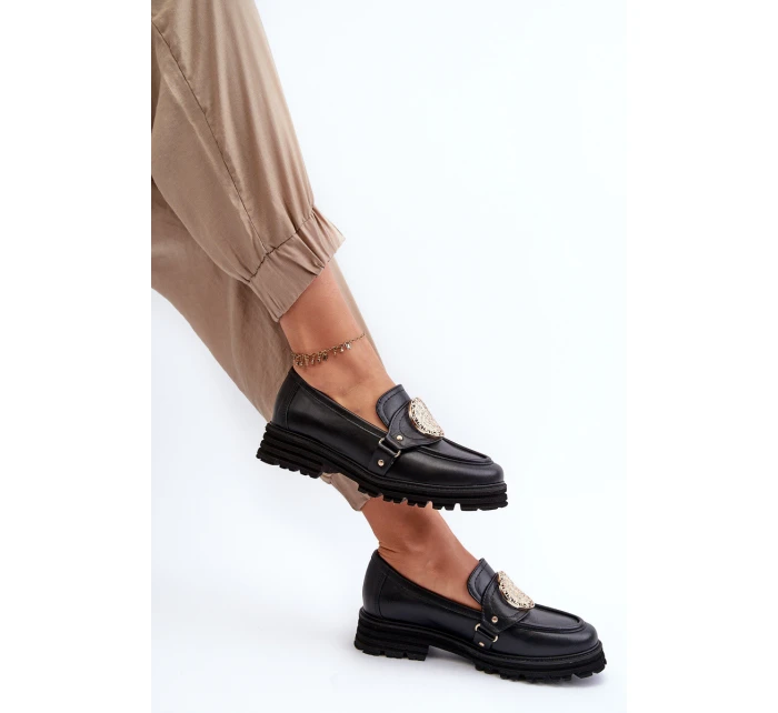 Zazoo 3485 Dámské mokasíny s ​​zlatým ozdobou Přírodní kůže