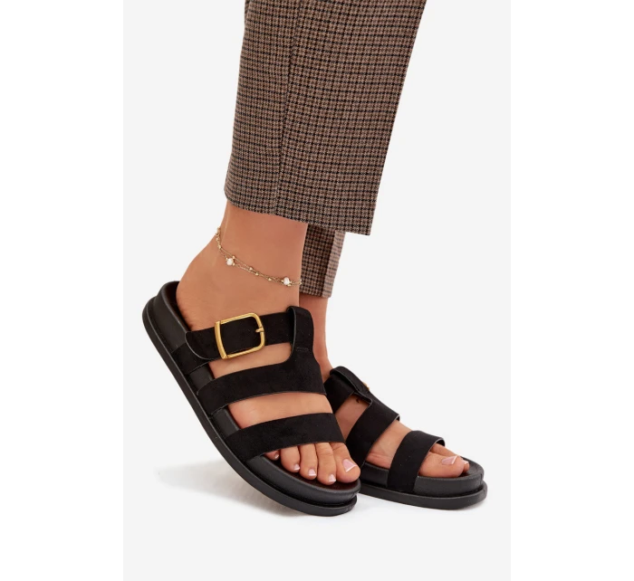 Dámské pantofle s pásky a zlatým Černé model 21919125 - Boto Dámské pantofle s pásky a zlatým Černé model 21919125 - Boto