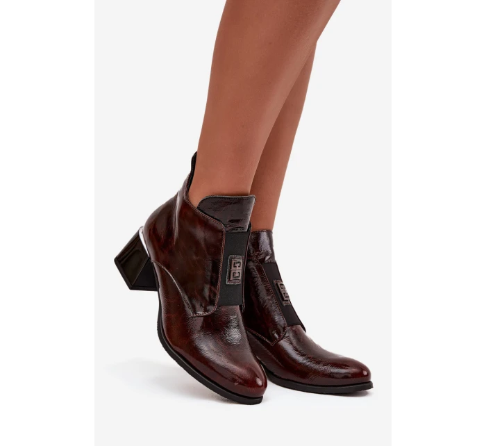 Dámské zateplené botky na podpatku s masivním podpatkem a ozdobným detailem – tmavě hnědé Zazoo Dámské zateplené botky na podpatku s masivním podpatkem a ozdobným detailem – tmavě hnědé Zazoo