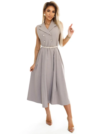 Elegantní midi košilka se zlatými knoflíky a páskem GREY model 21008342 - numoco basic