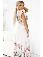 Saténové maxi šaty s výstřihem a květinovým v boho stylu model 21177152 - numoco basic Saténové maxi šaty s výstřihem a květinovým v boho stylu model 21177152 - numoco basic