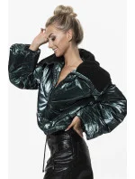 Zelená krátká dámská oversize bunda se širokými rukávy (j9-016)