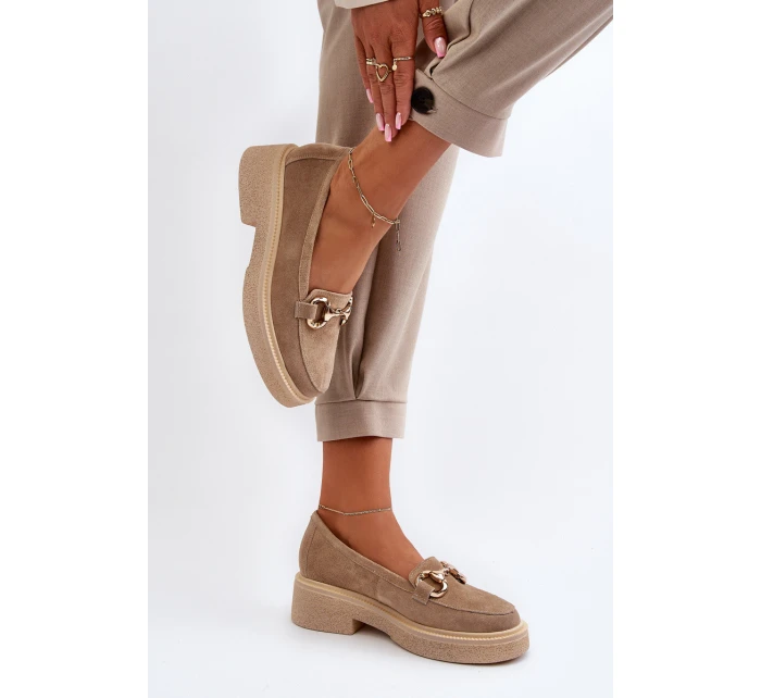 model 21652511 Semišové Dámské Mokasíny S Ozdobou Beige - Zazoo