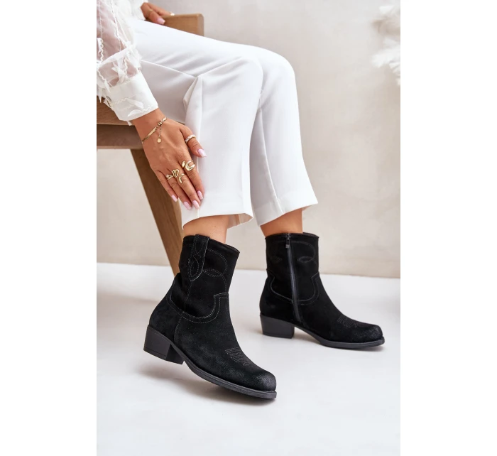 Dámské Zamszové Boty Cowboy Na Nízkém Podpatku Zateplené Sergio Leone BT284-S Černé