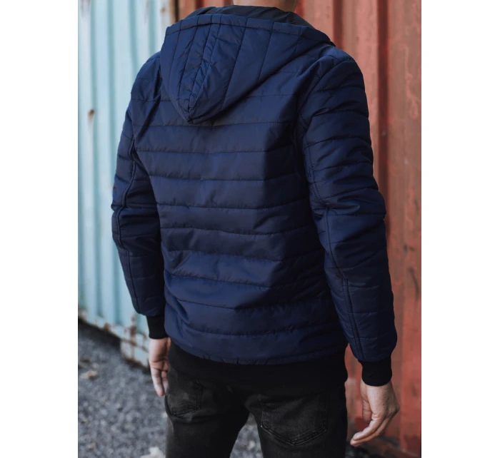 Pánská přechodná prošívaná bunda s kapucí tmavě modrá FashionStreet TX4936