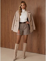 Dámské elegantní kalhoty s kostkovaným vzorem a páskem v barvě kamelové, FashionStreet SY0599 Dámské elegantní kalhoty s kostkovaným vzorem a páskem v barvě kamelové, FashionStreet SY0599