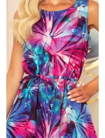 VICTORIA - Dámské trapézové šaty se světle modrými a růžovými květy 296-3