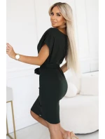 šaty s asymetrickou sukní a páskem KHAKI model 21222751 - numoco