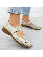 Dámská kožená prolamovaná obuv na suchý zip béžové barvy Rieker 41399-14