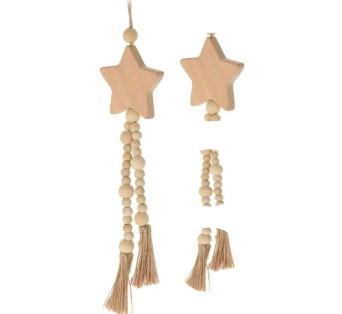 DEKORATIVNÍ PŘÍVĚSEK BOHO EKO PŘÍRODA DŘEVĚNÁ HVĚZDA