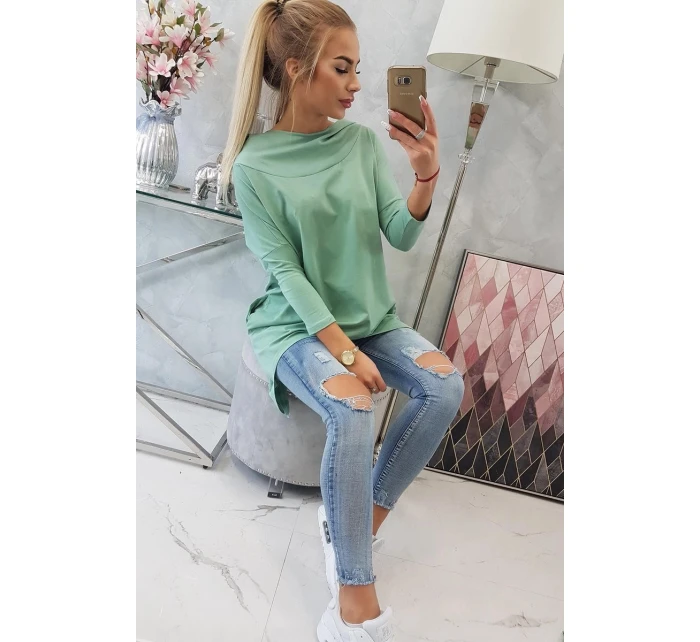 Tmavě mátová mikina s potiskem model 21755706 - K-Fashion