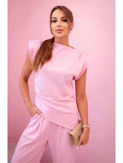 Komplet asymetrická halenka + kalhoty bonbónově růžová Komplet asymetrická halenka + kalhoty bonbónově růžová