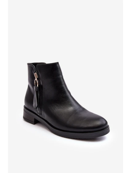 Ploché Dámské Kožené Boty Černé model 21638303 - EVENTO Ploché Dámské Kožené Boty Černé model 21638303 - EVENTO