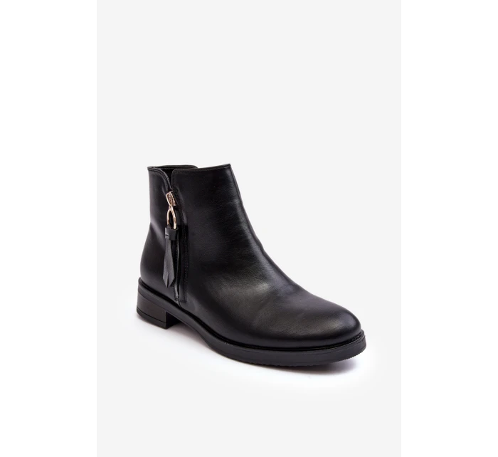 Ploché Dámské Kožené Boty Černé model 21638303 - EVENTO Ploché Dámské Kožené Boty Černé model 21638303 - EVENTO