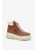 Semišové dámské sněhule s kožíškem na platformě Vinceza 95354 Camel