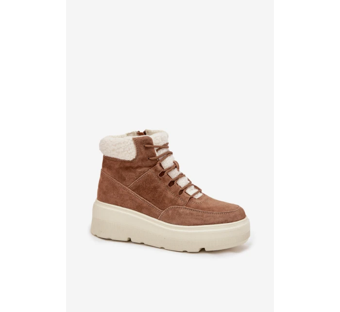 Semišové dámské sněhule s kožíškem na platformě Vinceza 95354 Camel