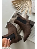 Kožené semišové dámské boty na podpatku s vyhříváním Artiker 57C0047 hnědé