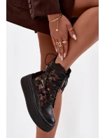 Kožené semišové boty na platformě zateplené černé 06565-01