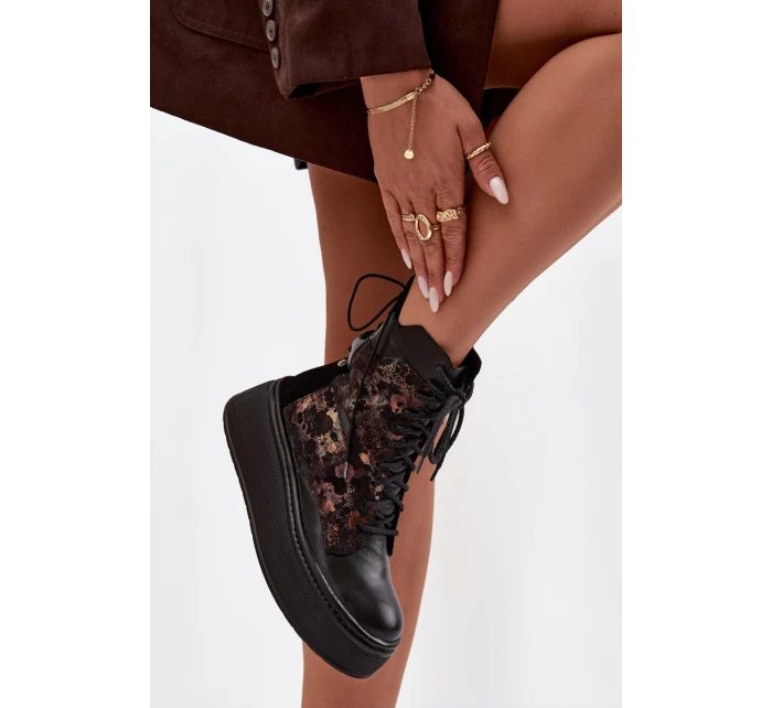 Kožené semišové boty na platformě zateplené černé 06565-01