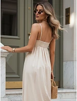 ELIENE světle béžové bavlněné midi šaty FashionStreet EY2443 ELIENE světle béžové bavlněné midi šaty FashionStreet EY2443