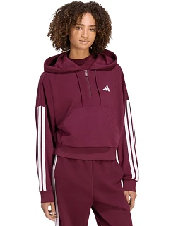 Dámská mikina adidas Essentials 3-Stripes z francouzského froté s čtvrtinovým zipem, vínová, KF8316
